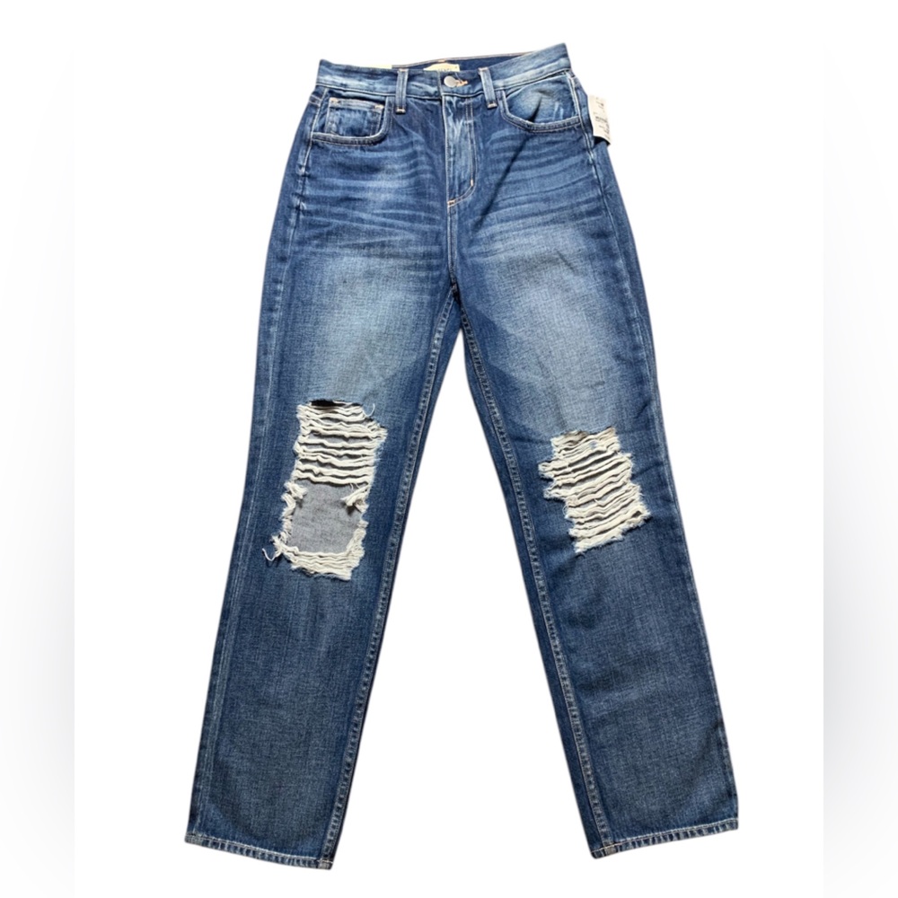 L'Agence Ezra Ultra High Rise Stove Pipe Jeans Newberry Distressed Blue 24